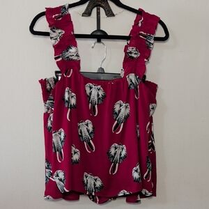Adrienne Crimson Elephant Print Tank and Short Set NEW Women's Size L